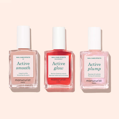 Trois flacons Active soins ongles côte à côte